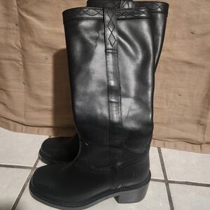 Frye Kate Black Leather Knee-High Block Heel Boots Sz8